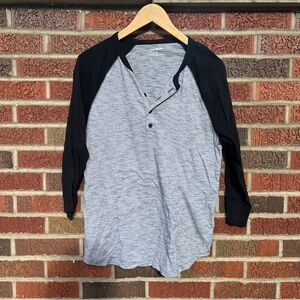 Express Heathered Gray and Black Long Sleeve Button Front Baseball Tee Shirt